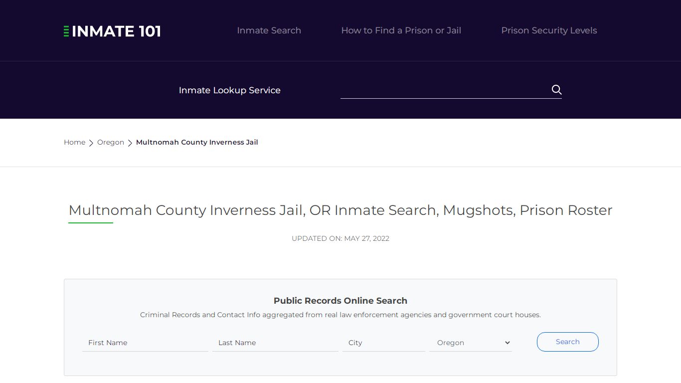Multnomah County Inverness Jail, OR Inmate Search ...